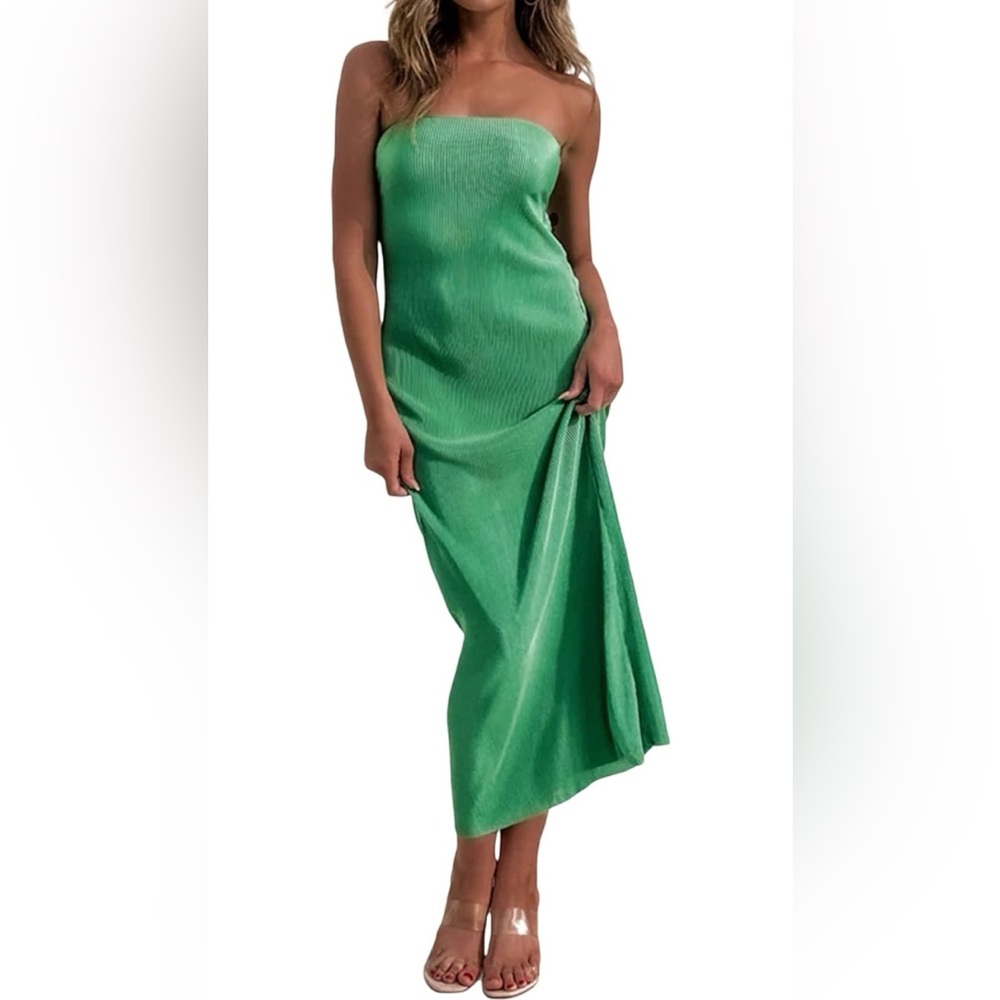 Strapless Pleated Maxi Dress